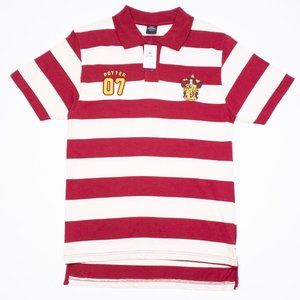 Harry Potter Gryffindor Polo Shirt Mens Medium Striped Short Sleeve Embroidered